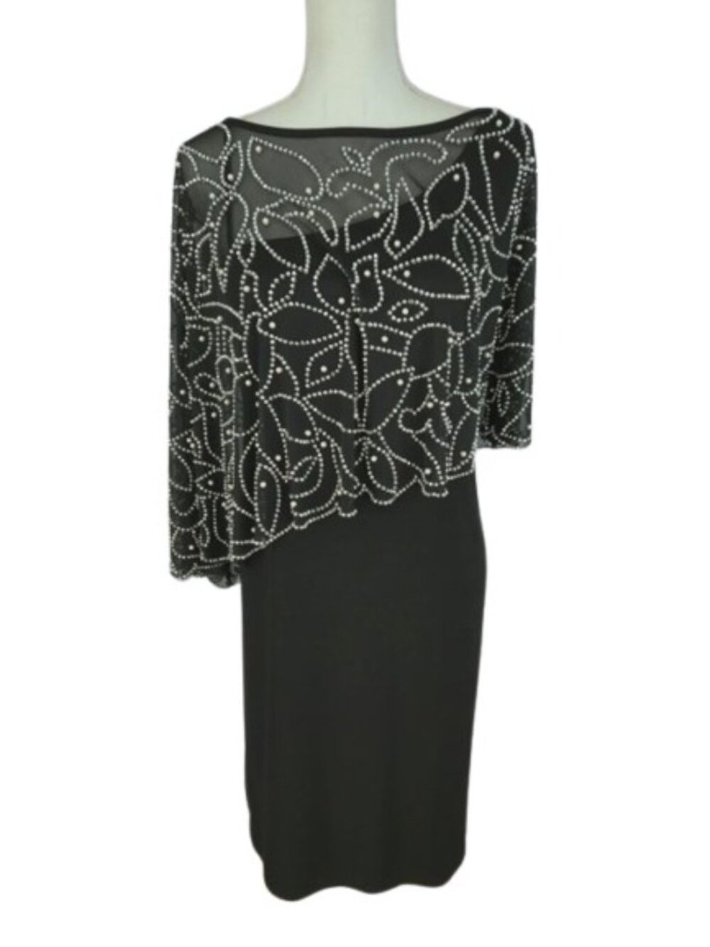 MSK XL Black Beaded Cape Overlay Cocktail Dress
